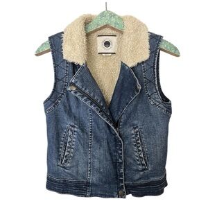 Anthropologie Denim Sherpa Lined Vest